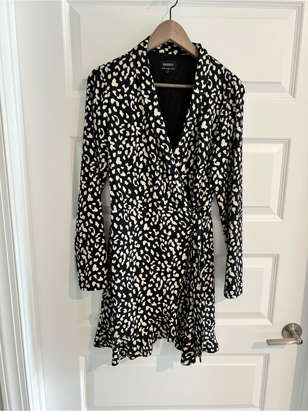 Bardot Animal Print Wrap Dress Black Cream Size 10 / L